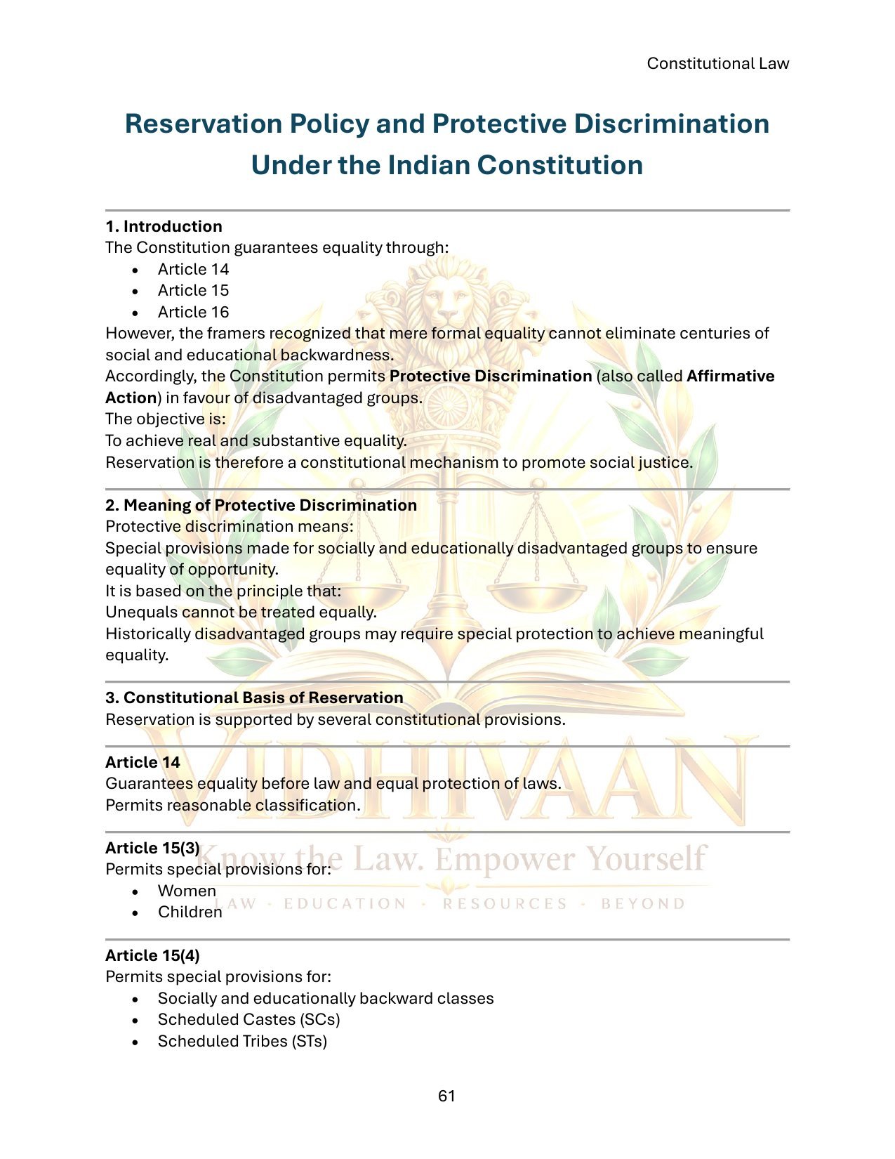 Sample page 1 of 8: Constitutional Law, Reservation Policy