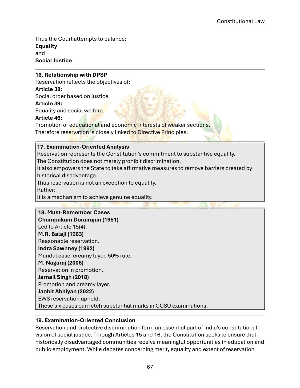 Sample page 7 of 8: Constitutional Law, Reservation Policy